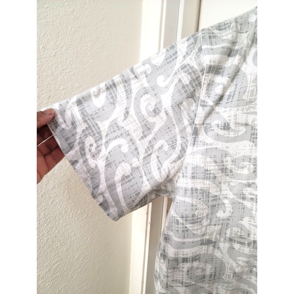 Crazy Shirts Men's Hawaiian Polo Tribal Wave Shirt Size XL Gray & White Abstract - Picture 5 of 9